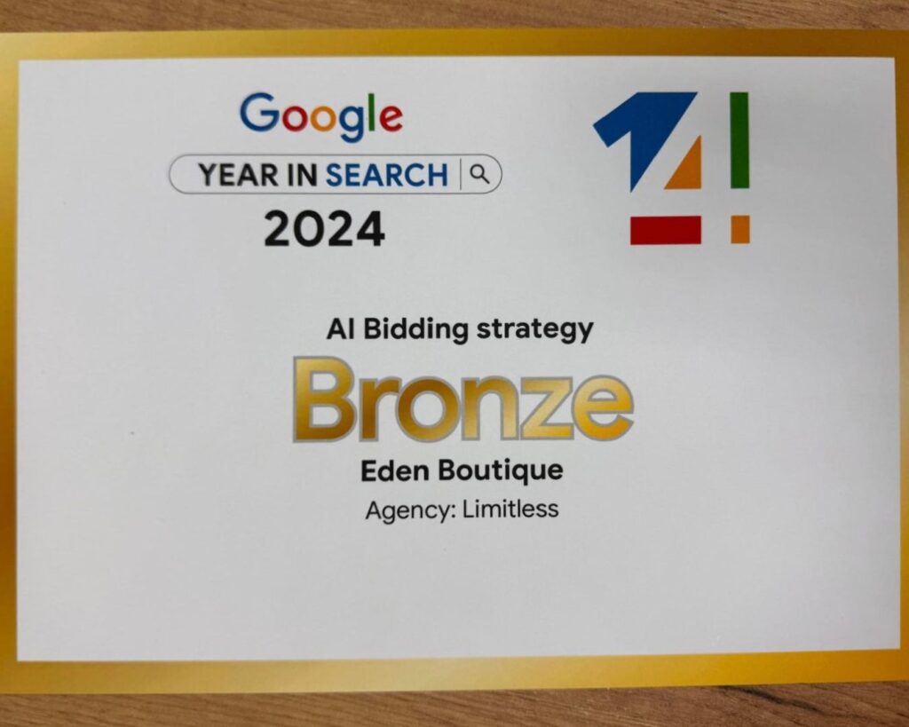premiu agentie limitless 2024 - premiu acordat de Google pentru excelenta in publicitate si digital marketing