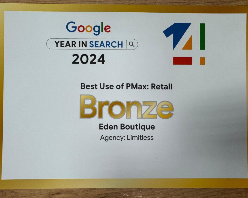 premiu agentie limitless 2024 - premiu acordat de Google pentru excelenta in publicitate si digital marketing