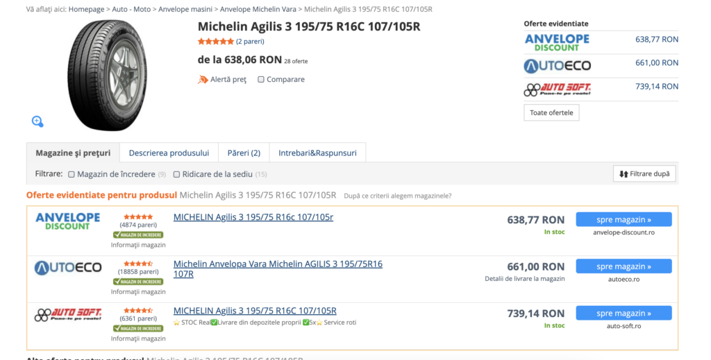 Exemplu de comparator de prețuri (compari.ro) - Limitless.ro