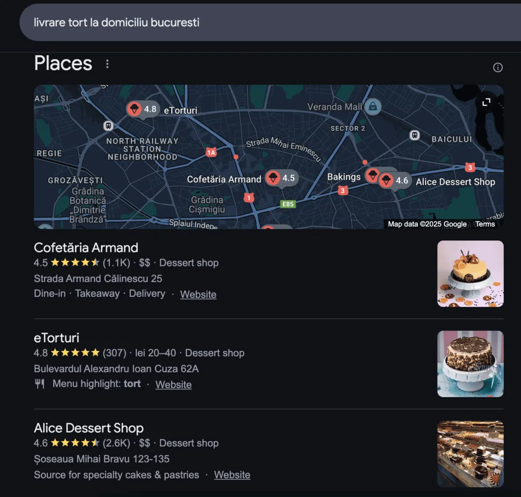 Exemplu de afaceri optimizate pentru căutările locale
