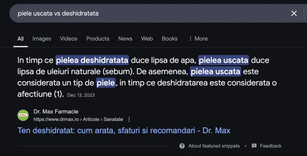 Exemplu de featured snippet in SERP