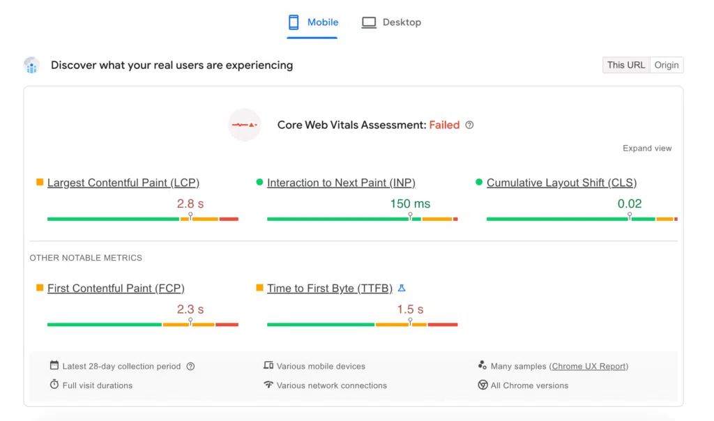 Raport din PageSpeed Insights